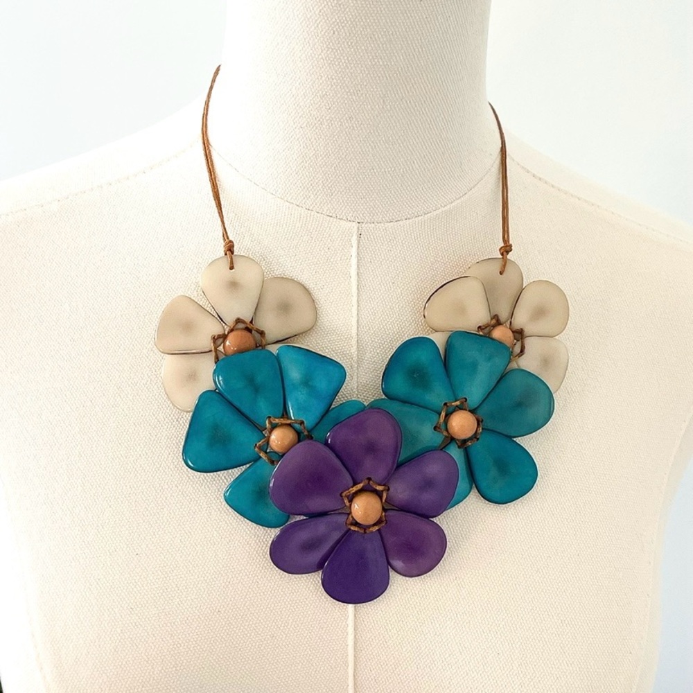 TAGUA FLOWER Necklace Handmade Tagua colorful unique statement jewelry boho nwt
